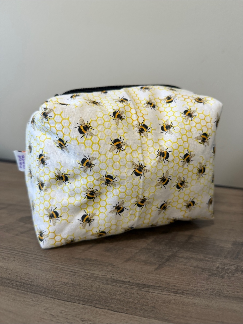 New Bee Print Cosmetic Pouch - Yellow & White